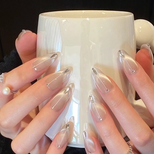 法式 纯手工穿戴甲高级中长款 极光虾线气质猫眼 人鱼泪 AuraNail