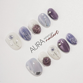 纯手工穿戴甲2026短款 AuraNail 紫藤花 高级感紫色日系手绘晕染