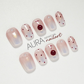 纯手工穿戴甲2026短款 AuraNail 樱桃波点 高级显白樱桃镭射渐变