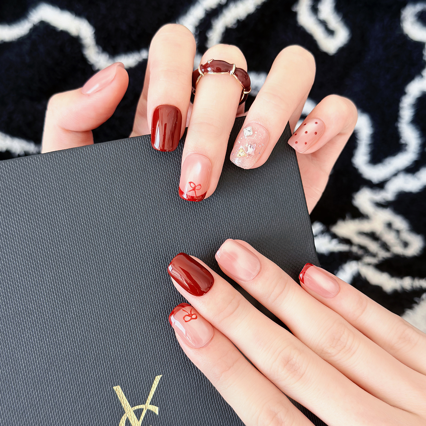 AuraNail波点蝴蝶结纯手工穿戴甲