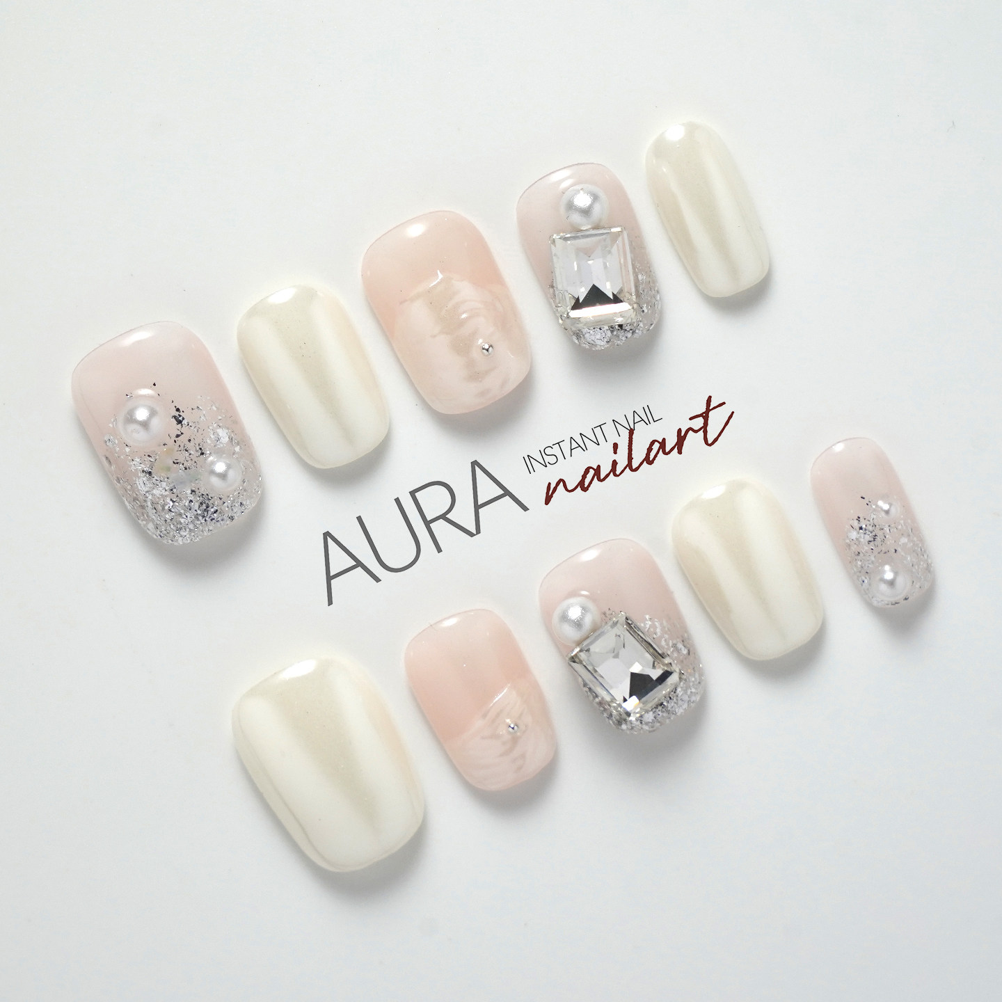 AuraNail【月华流光】纯手工穿戴甲2026短款高级感温柔轻奢风美甲,彩妆/香水/美妆工具,穿戴甲/甲片,淘宝优惠券,粉丝福利购,淘宝优惠卷