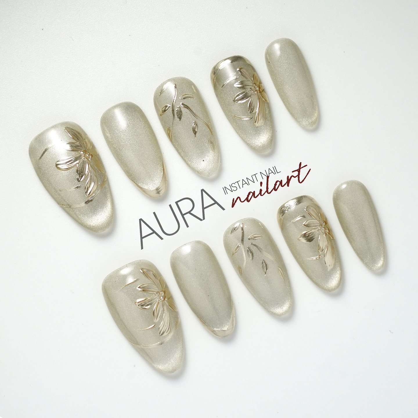 AuraNail【竹影清风】纯手工穿戴甲中长款高级感国风手绘细闪猫眼,彩妆/香水/美妆工具,穿戴甲/甲片,淘宝优惠券,粉丝福利购,淘宝优惠卷