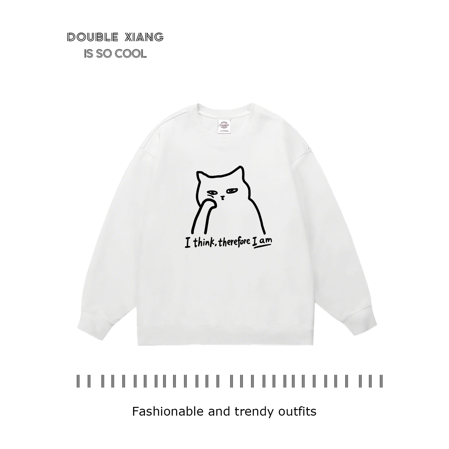 我思故我在哲学小猫印花圆领卫衣