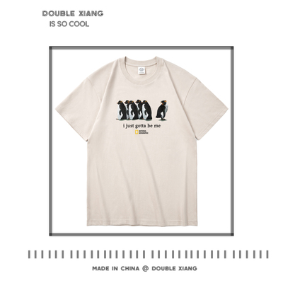 趣味企鹅印花短袖t恤纯棉美式