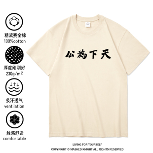 孙中山书法天下为公短袖t恤 孙文国潮怀旧文字体恤衫衣服纯棉大码