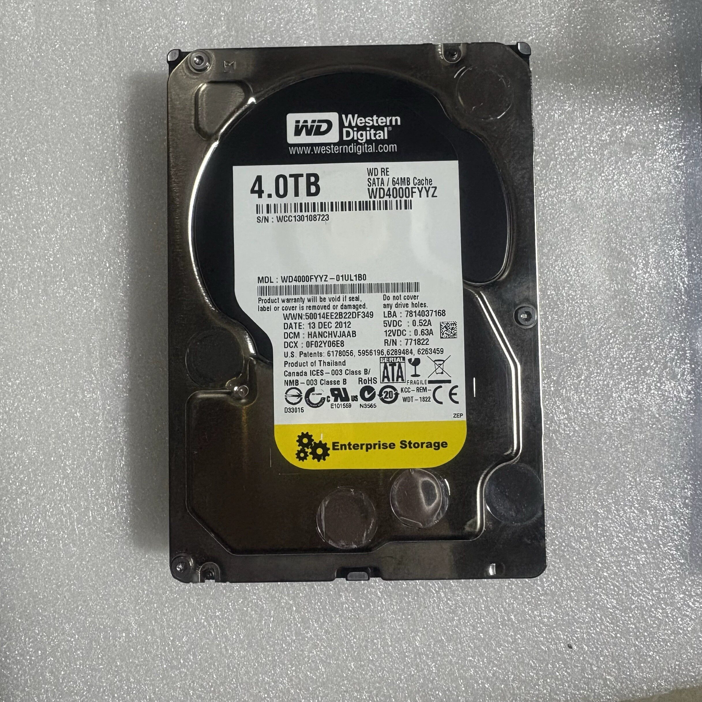 希捷WD/西部数据WD4000FYYZ 4T 7200转垂直盘企业级硬盘图片
