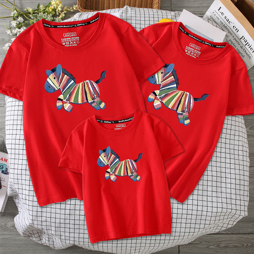 2026本命年儿童装男女新年红色T恤合影家庭服聚会亲子装短袖拜年