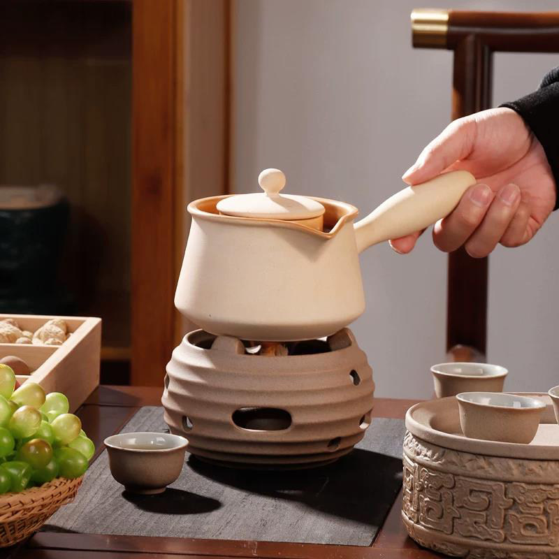 陶瓷围炉煮茶炉侧把煮茶壶家用酒精炉明火加热功夫茶具罐罐煮茶器