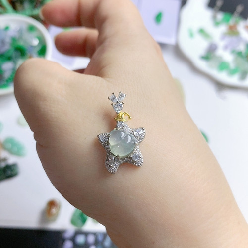 银镶天然A货冰种飘花葫芦吊坠派大星款式