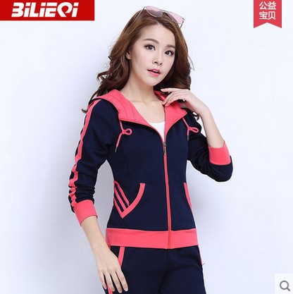 必列奇运动服套装长袖大码修身连帽休闲2025新款秋季两件套女