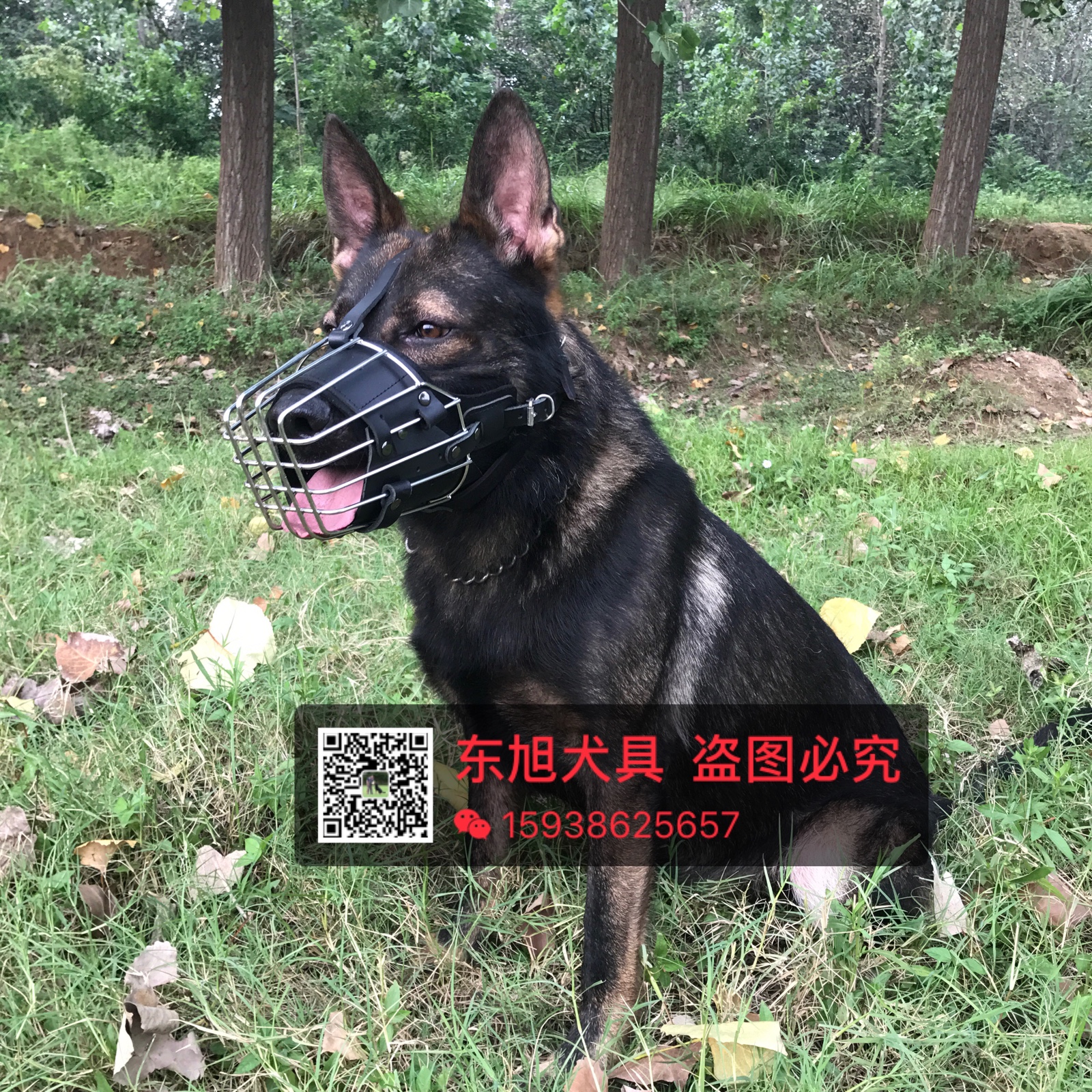 不锈钢马犬德牧狼狗杜宾嘴套禁咬牛皮金属口笼防狗咬口罩战术口笼