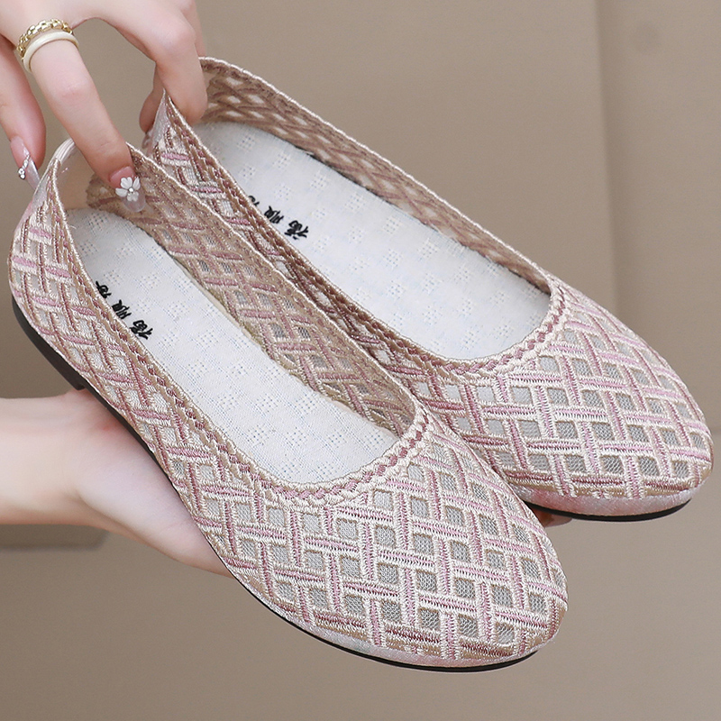 老北京布鞋女网鞋夏季网面镂空透气软底防滑中老年舒适平底妈妈鞋