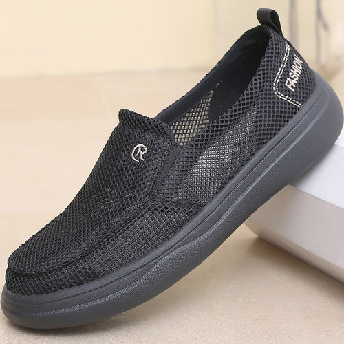 夏新款老北京布鞋男网鞋网面透气男士休闲鞋防滑软底一脚蹬爸爸鞋