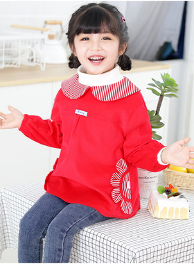 儿童灯芯绒罩衣防水防脏女童春秋冬外套长袖护衣宝宝反穿吃饭衣