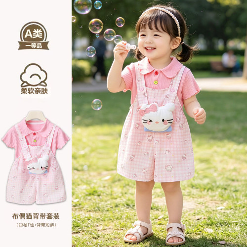 夏季新款婴儿两件套短袖女童衣服夏装洋气背带裤女宝宝套装