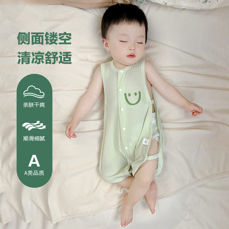 男女宝清凉夏款连体哈衣新款冰丝无袖爬服宝宝夏装薄款琵琶衣