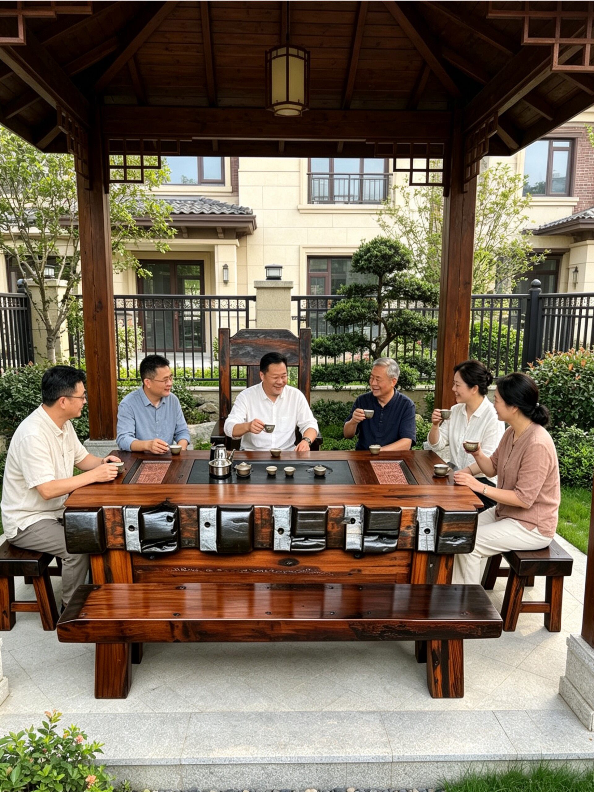 老船木茶桌椅组合复古庭院高端民宿功夫茶几茶台办公室实木茶几桌