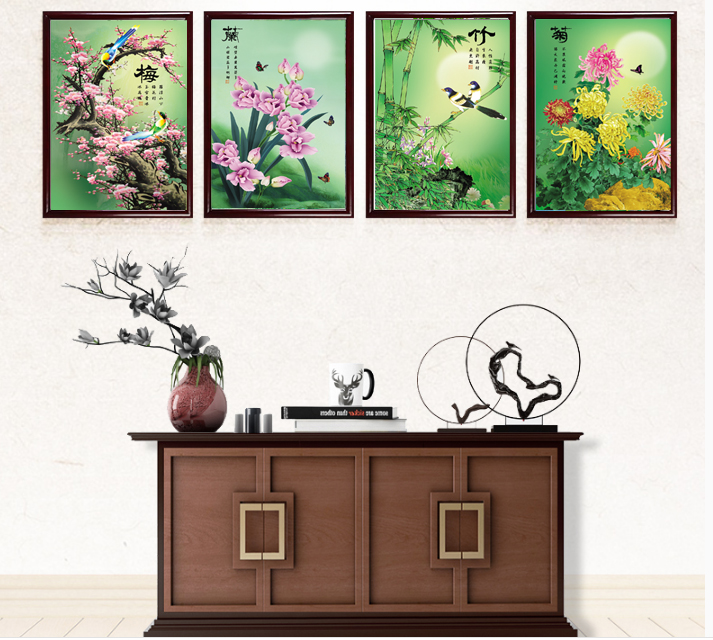梅兰竹菊高清三维立体画 梅花兰花菊花竹装饰画3D 量大优惠 包邮