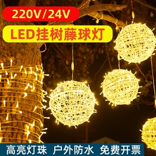 网红LED藤球灯挂树220V户外24v防水高亮装饰灯串节日氛围灯树灯