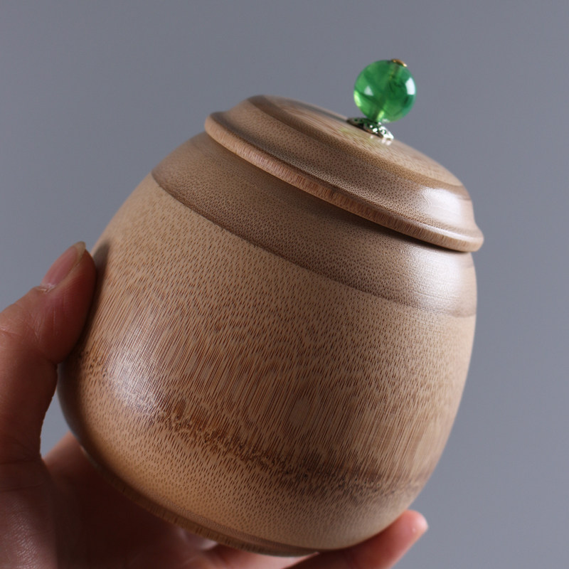 花翎顶戴茶盒 茶叶罐密封罐 竹制茶筒 小件收纳盒便携茶罐 竹摆件