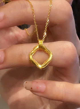 莫比乌斯方形几何黄金色项链女款