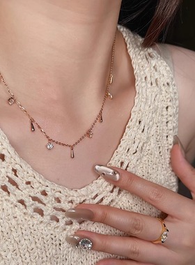 S925纯银简约镶钻ins水滴项链女