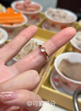 S925纯银冰透白玉髓蛋面戒指女款