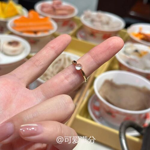 S925纯银冰透白玉髓蛋面戒指女款