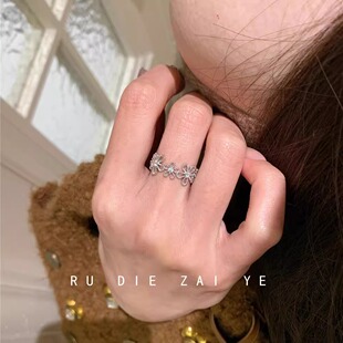 s925纯银蕾丝花环戒指女款甜美银色轻奢精致春夏小众设计指环新款