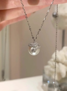 银蛇衔珠S925纯银项链轻奢精致女