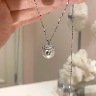银蛇衔珠S925纯银灵蛇环绕珍珠项链吊坠法式轻奢精致送礼物锁骨链