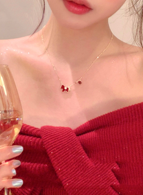 2026新款红色滴油金边小马项链女