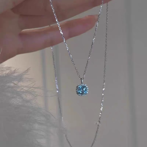 蓝珠鱼尾方糖蓝钻项链女轻奢小众