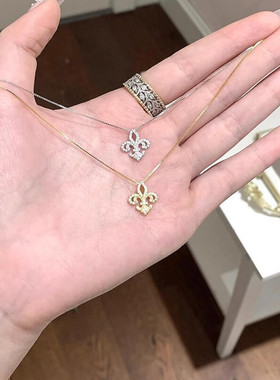 s925银鸢尾花项链配饰女轻奢小众