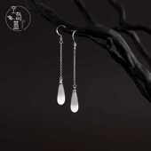 S925纯银文艺古风猫眼石水滴新中式 古风耳环清新气质流苏耳坠仙女