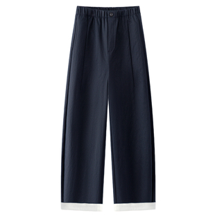 女2025新款 薄款 藏青色香蕉裤 夏季 高腰宽松休闲裤 小个子九分弯刀裤