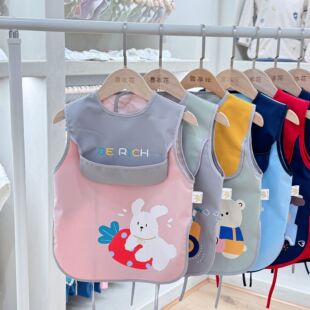 鲁冰花全防水围兜儿童吃饭围嘴卡通饭衣幼儿园短袖罩衣防油污饭兜