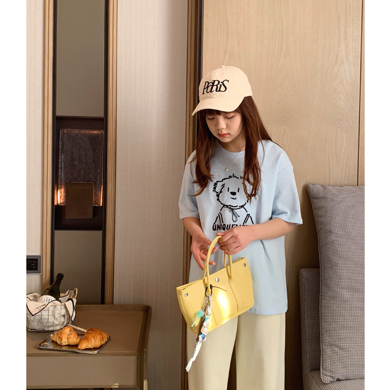 女大童大版小狗刺绣T恤2025夏装新款初中生宽松嘻哈baby蓝短袖潮T