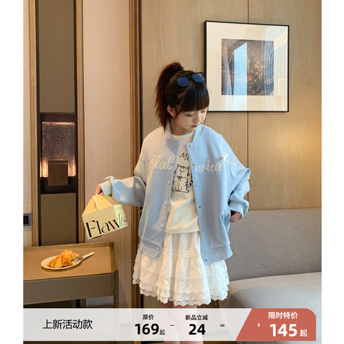 韩版淡蓝色学院风蝴蝶结棒球服