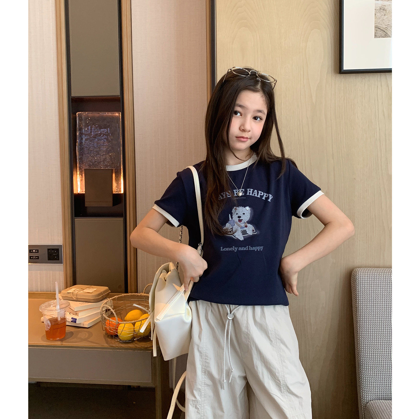 女大童卡通修身短袖2026夏装新品青少年酷飒小版T恤初中生薄款棉T