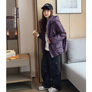 女大童夹棉连帽冲锋衣2025冬装 青少年休闲保暖外套学生厚棉服 新款