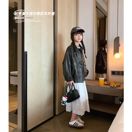 韩版复古水洗翻领皮衣外套