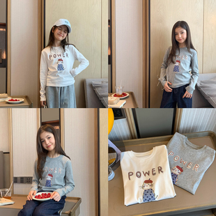 新款 T恤2026春装 初中生小版 打底衫 棉T 女大童韩版 学生长袖 卡通修身