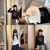 长袖 女大童修身 T恤学生上衣 新款 青少年小短款 字母打底衫 2025秋装