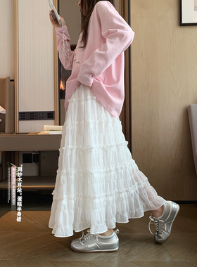 女大童长款蛋糕裙2026春夏季新款初中生韩版蓬蓬裙亲子网纱半身裙