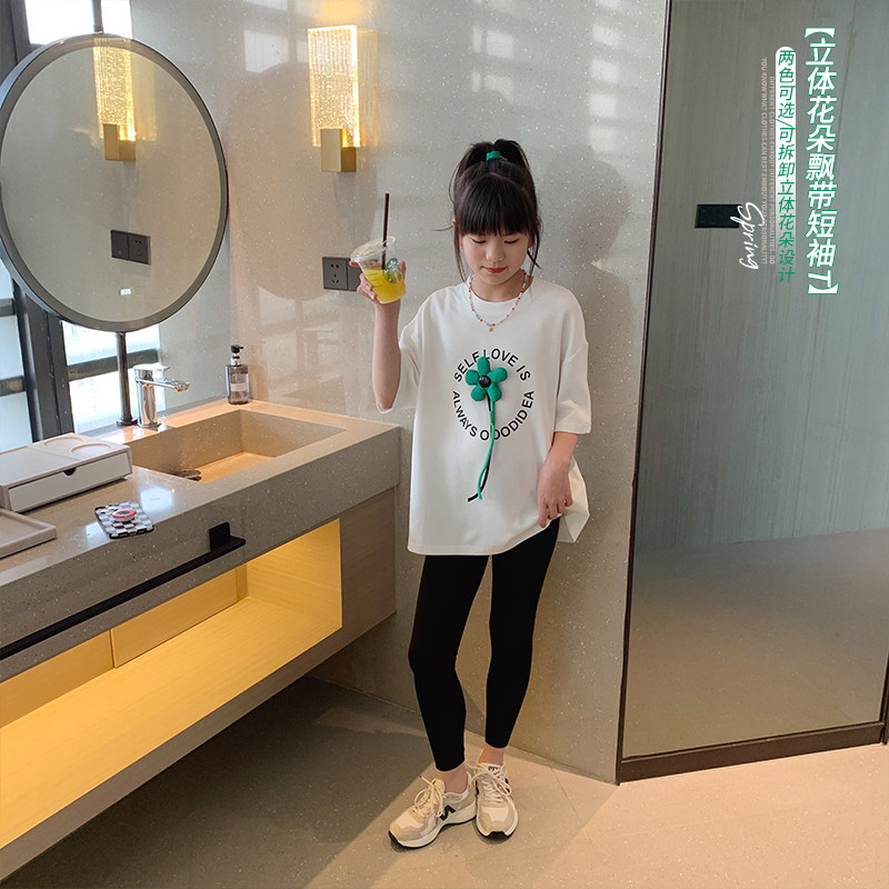 女童立体小花短袖2022夏装新款中大童时尚网红潮T恤儿童宽松上衣,童装/婴儿装/亲子装,T恤,淘宝优惠券,粉丝福利购,淘宝优惠卷