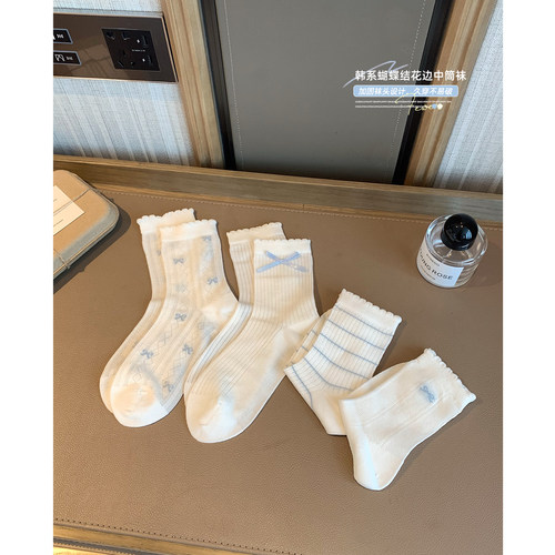 小清新韩系蝴蝶结透气网袜薄棉袜