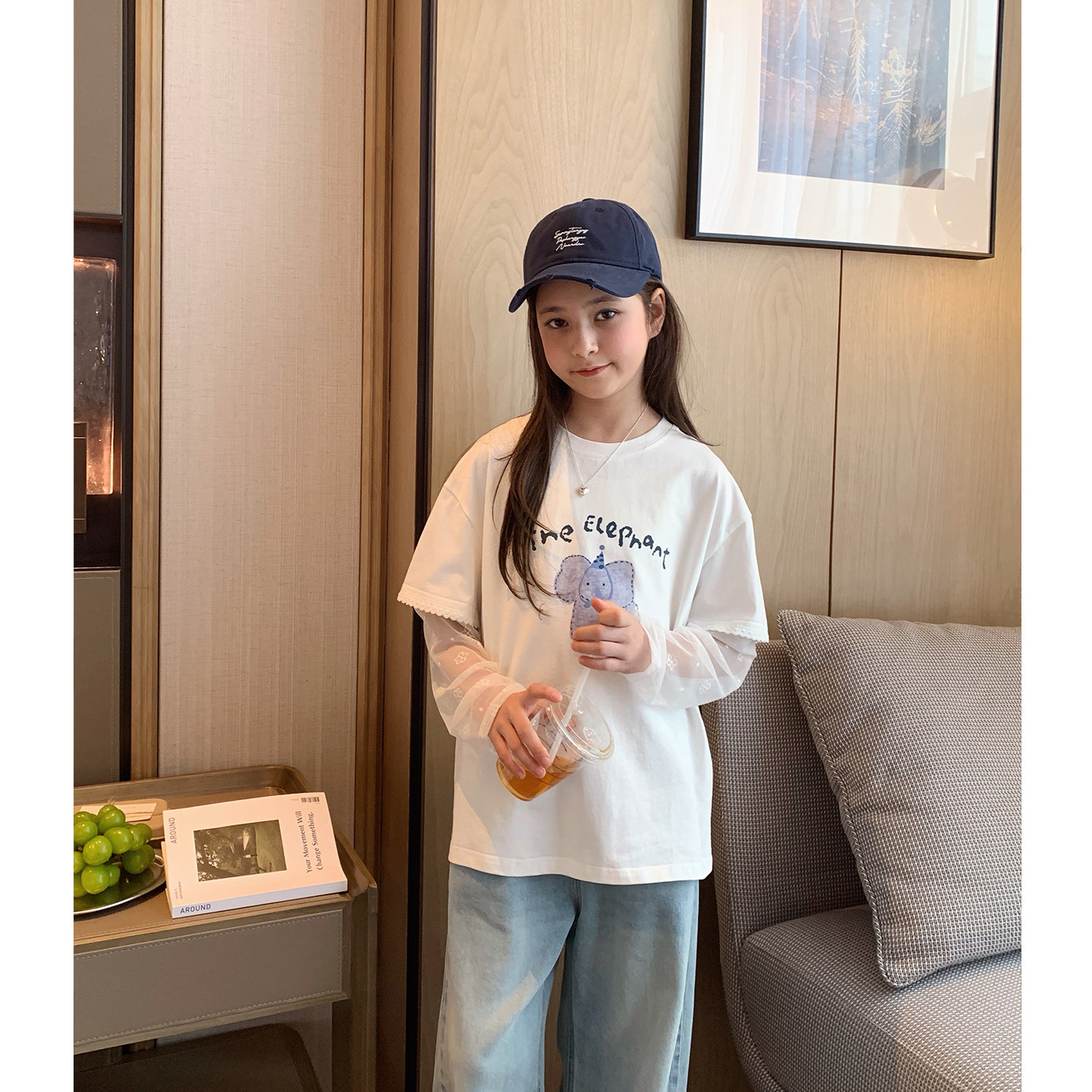 女大童蕾丝防晒袖T恤2026夏季新款青少年卡通假两件上衣学生短袖