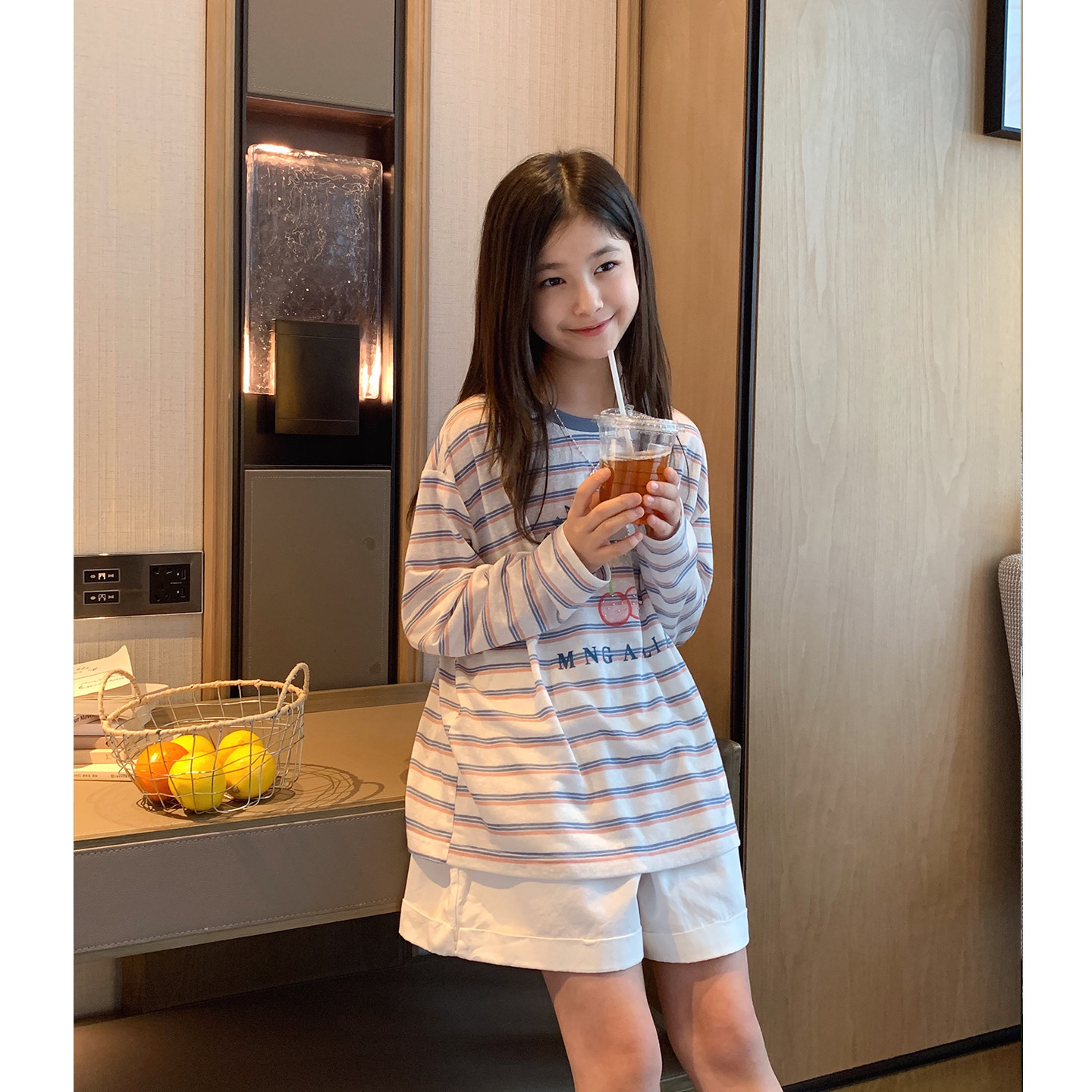 女大童条纹长袖防晒衣2026夏季新款青少年韩版宽松薄上衣学生T恤