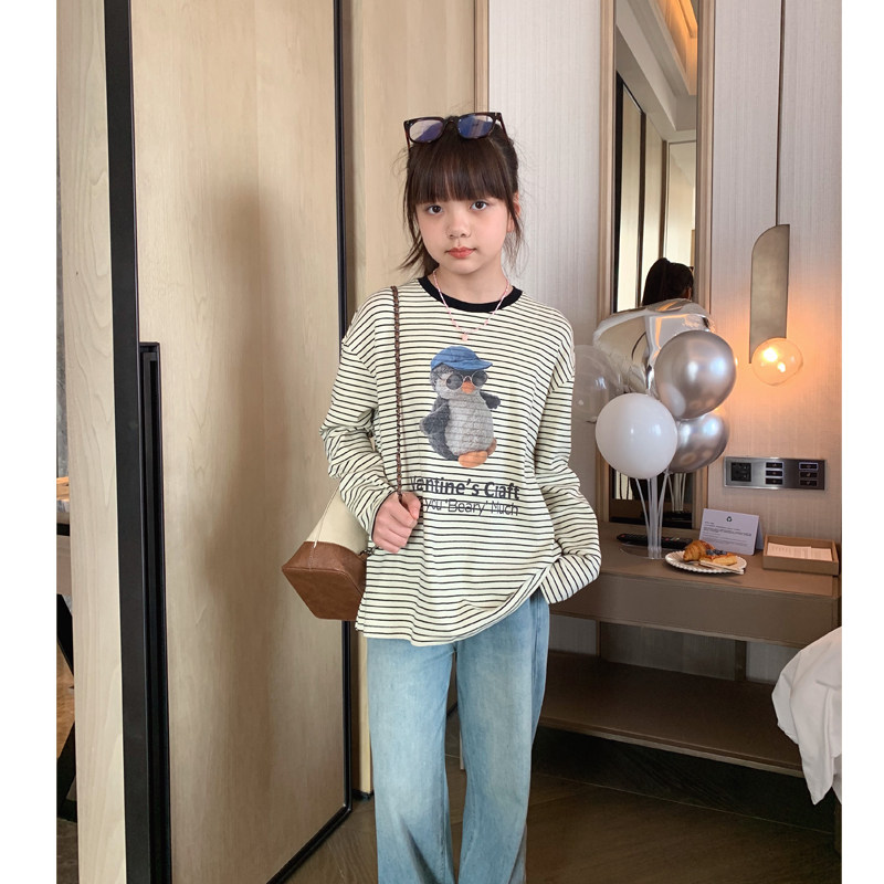 女大童韩版条纹长袖T恤2024春秋童装青少年休闲潮T打底衫圆领上衣,童装/婴儿装/亲子装,T恤,淘宝优惠券,粉丝福利购,淘宝优惠卷